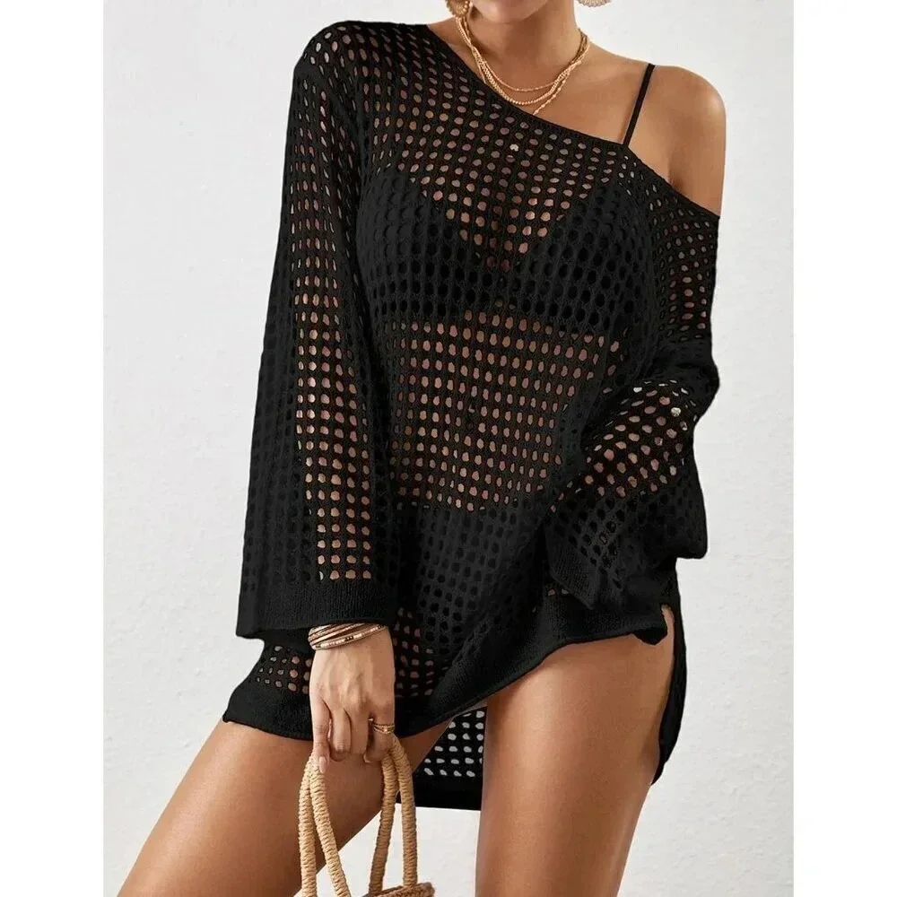 Bsubseach Women Crochet Crop Top Hollow Out  Beach Cover Ups Summer Outfits - Picture 3 of 6